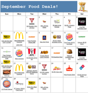 September 2026 Fast Food Deal Calendar