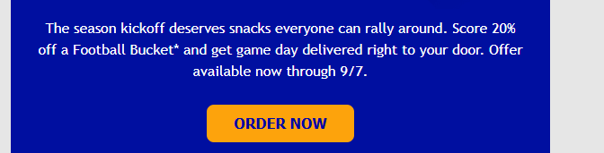 Auntie Annes Coupon - Score 20% off a Football Bucket* and get game day delivered right to your door. Offer available now through 9/7.
Must be an Auntie Anne's Rewards member (free to join)
At participating locations.