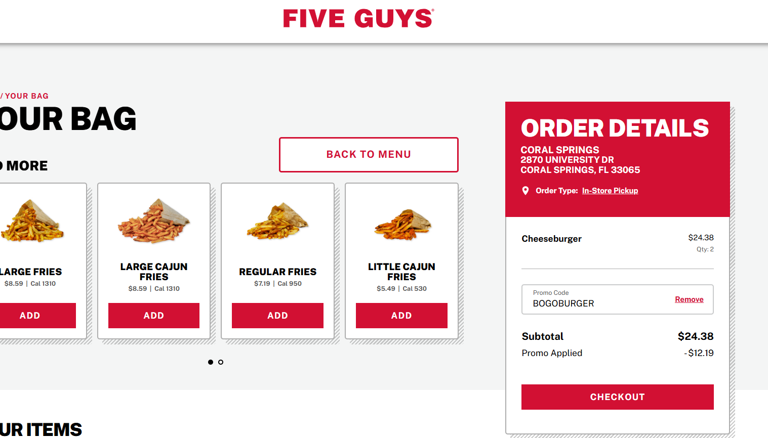 Five Guys Coupon - National Cheeseburger Day
BOGO Cheeseburger
Buy one Cheeseburger and get one Free
Add two to cart and enter Promo code BOGOBURGER
Must be logged in as a Rewards Member (free to join)
At participating locations.