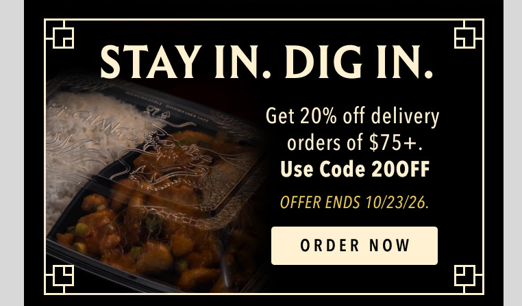 PF Changs Coupon - Get 20% off delivery order of $75 or moe
Use code 20OFF
At participating locations.